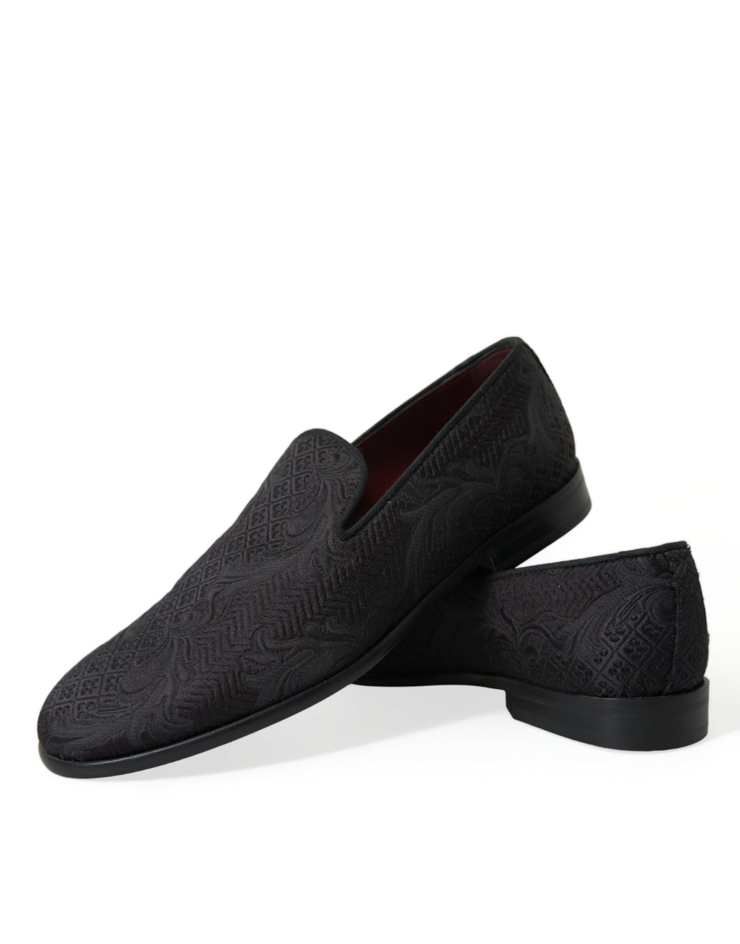 Dolce &amp; Gabbana Black Brocade Men Slip On Loafer Dress Shoes