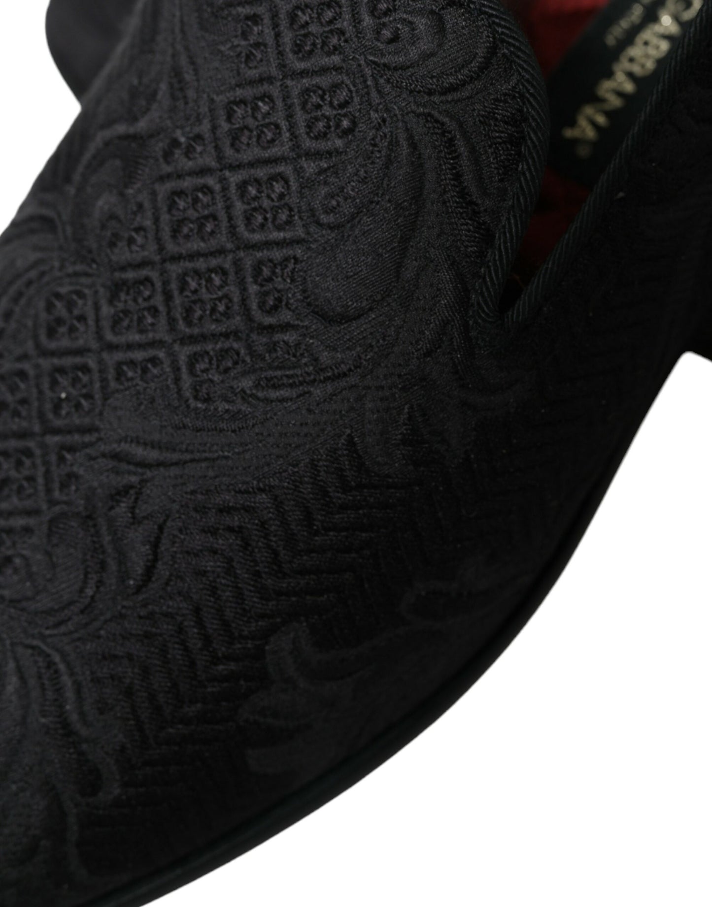 Dolce &amp; Gabbana Black Brocade Men Slip On Loafer Dress Shoes