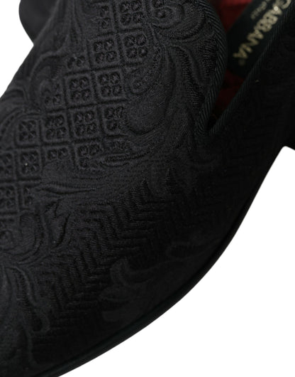 Dolce &amp; Gabbana Black Brocade Men Slip On Loafer Dress Shoes