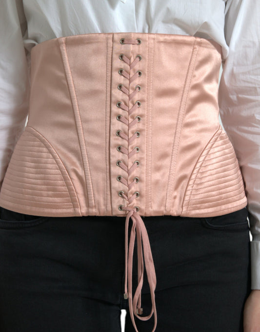 Dolce &amp; Gabbana Pink Silk Stretch Belt Waist Strap Corset Top