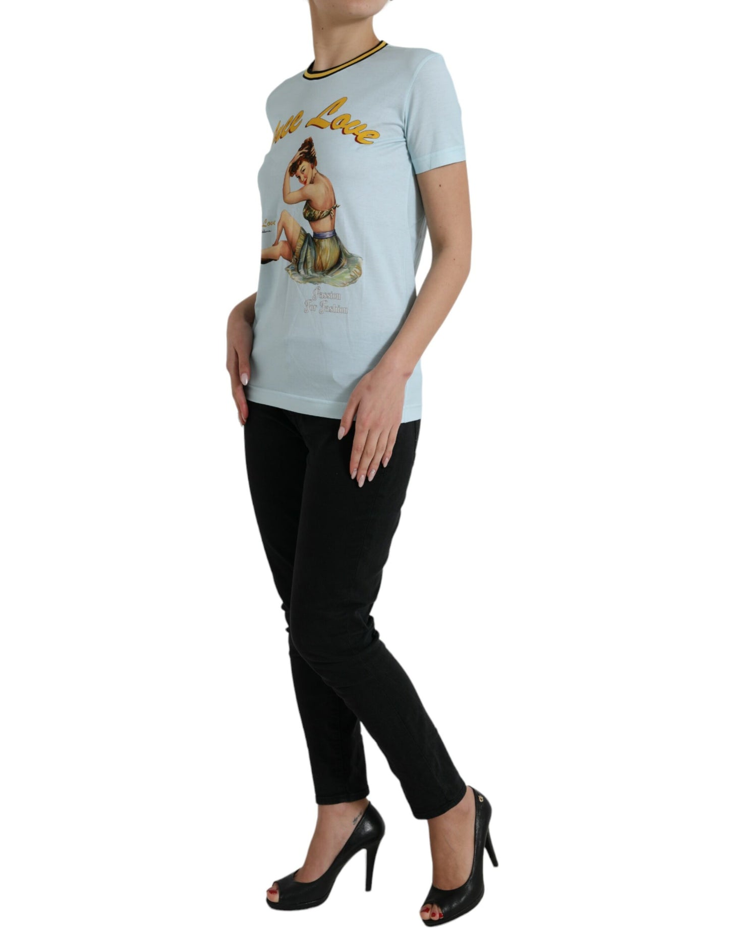 Dolce &amp; Gabbana Light Blue Cotton Free Love Crew Neck T-shirt