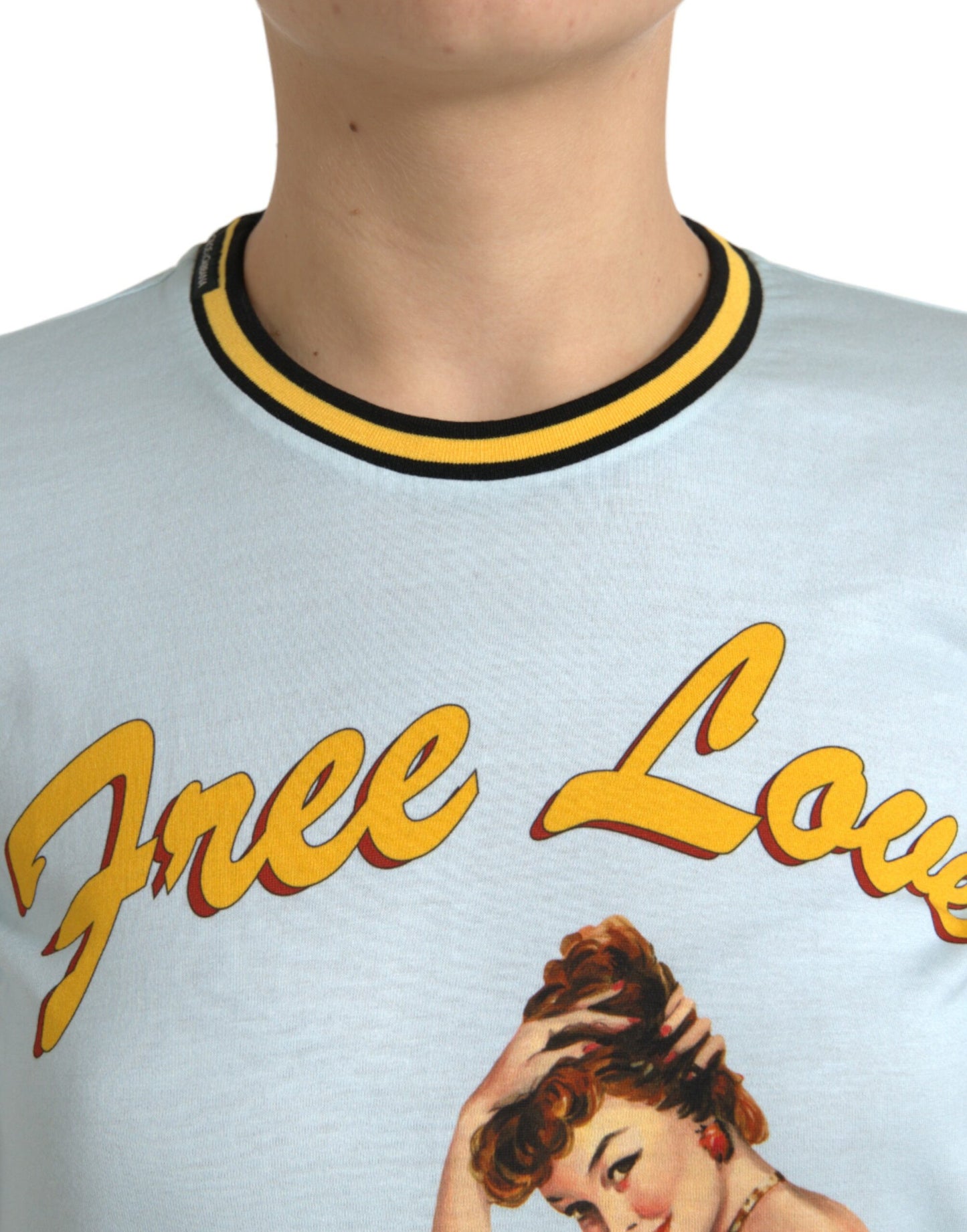 Dolce &amp; Gabbana Light Blue Cotton Free Love Crew Neck T-shirt