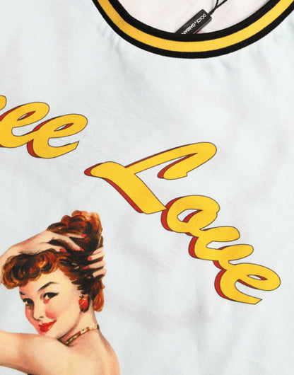 Dolce &amp; Gabbana Light Blue Cotton Free Love Crew Neck T-shirt