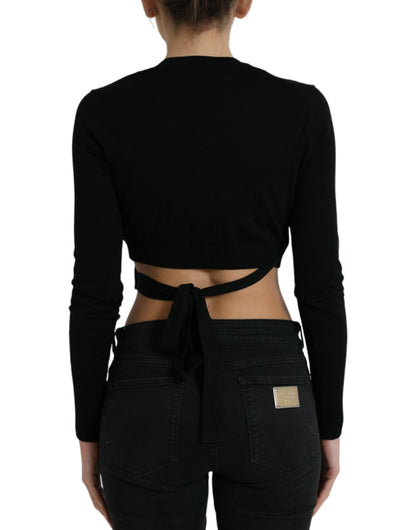 Dolce &amp; Gabbana – Schwarzer Cardigan aus Wolle mit V-Ausschnitt und gekreuztem Saum