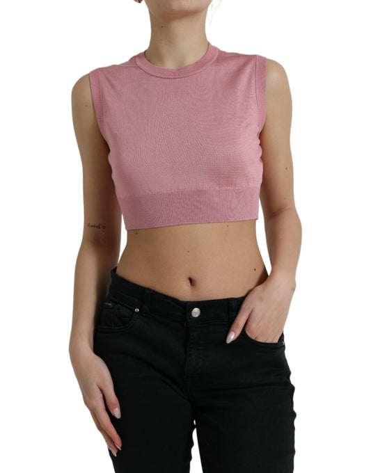 Dolce &amp; Gabbana Pink Crew Neck Cropped Sleeveless Tank Top