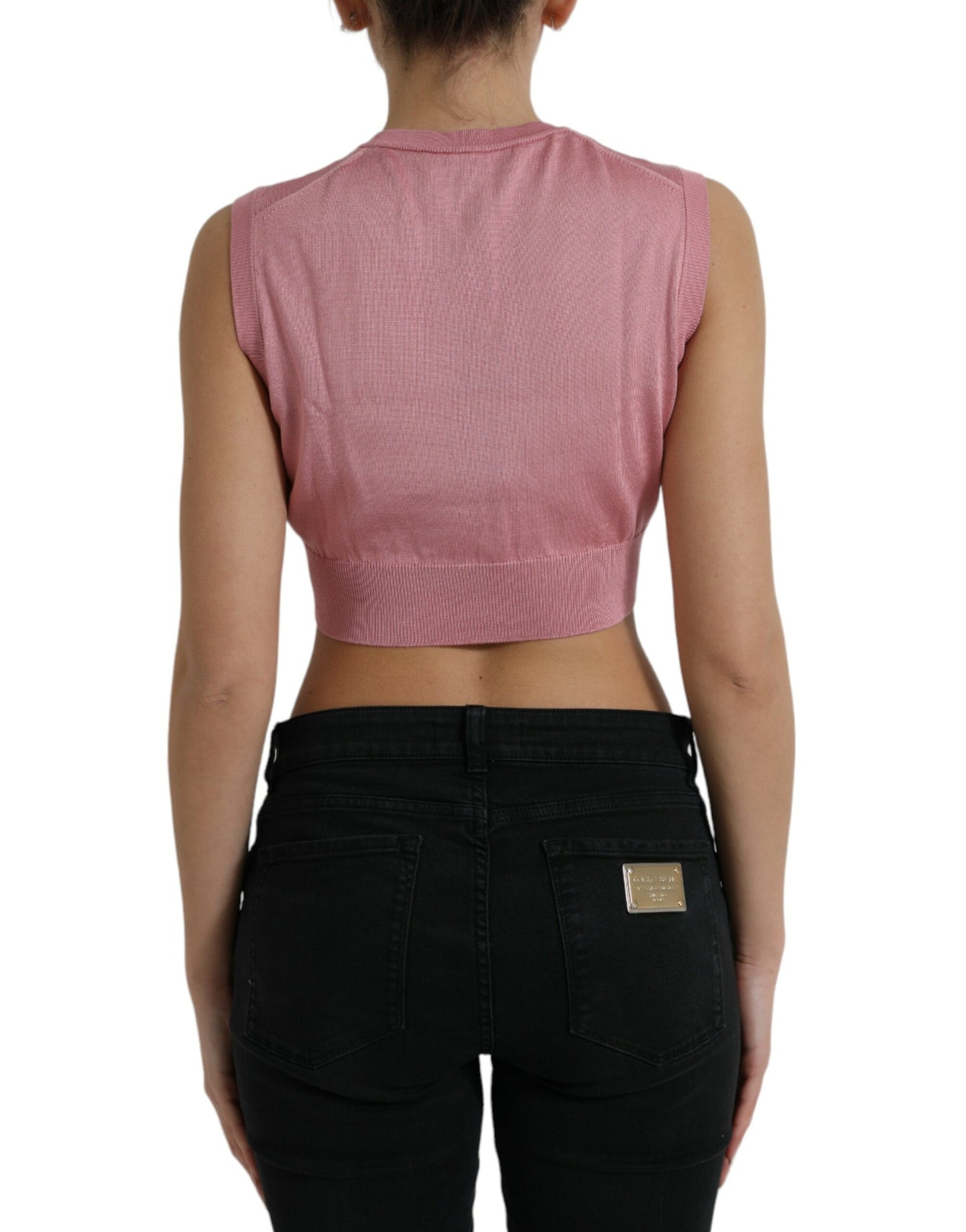 Dolce &amp; Gabbana Pink Crew Neck Cropped Sleeveless Tank Top