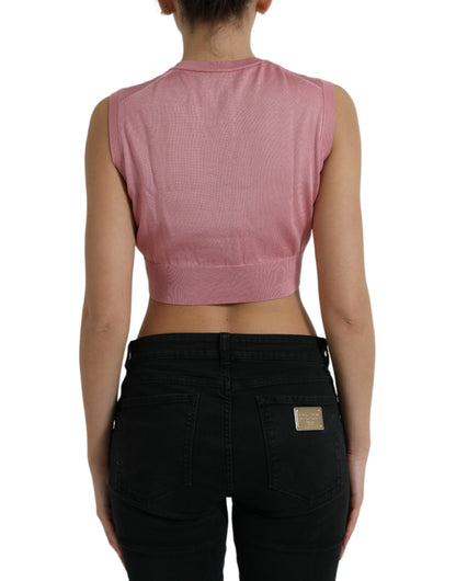 Dolce &amp; Gabbana Pink Crew Neck Cropped Sleeveless Tank Top