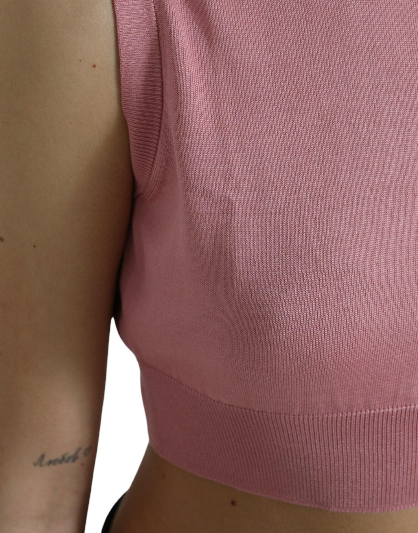 Dolce &amp; Gabbana Pink Crew Neck Cropped Sleeveless Tank Top