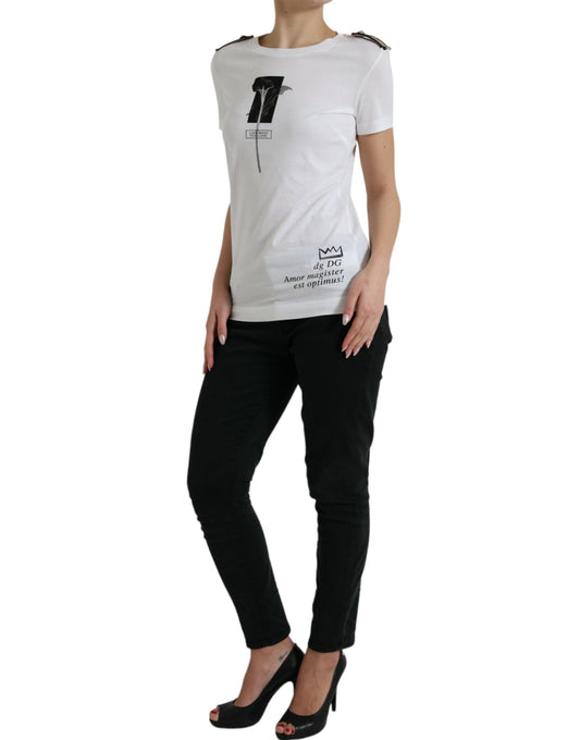 Dolce &amp; Gabbana White Black Roses Crewneck Cotton T-shirt