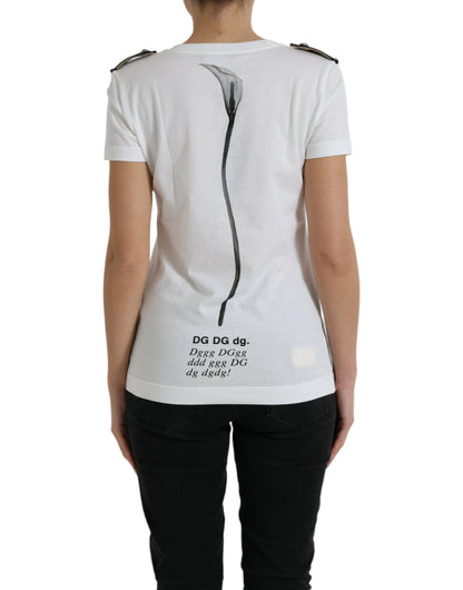 Dolce &amp; Gabbana White Black Roses Crewneck Cotton T-shirt