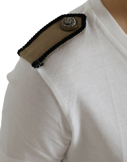 Dolce &amp; Gabbana White Black Roses Crewneck Cotton T-shirt