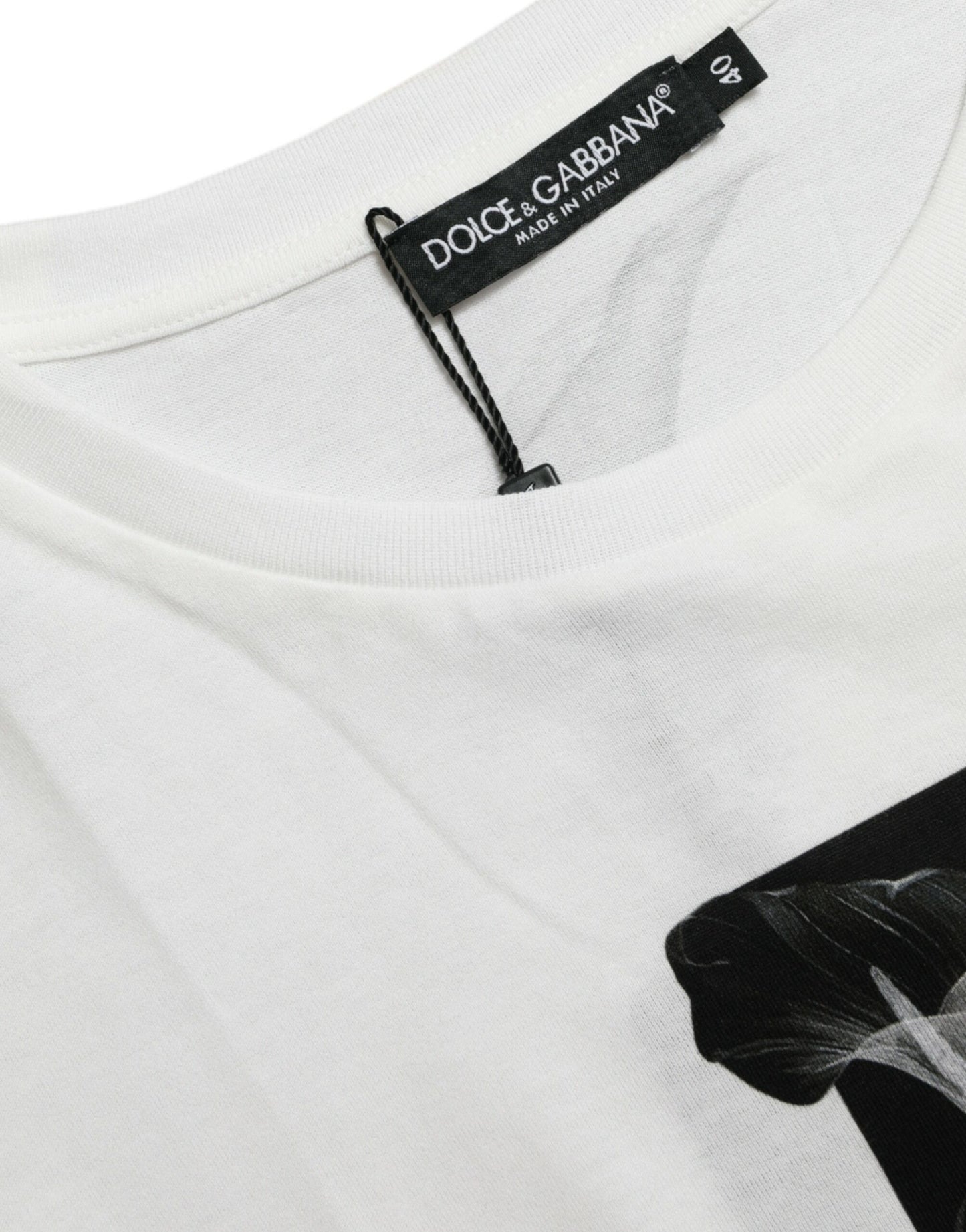 Dolce &amp; Gabbana White Black Roses Crewneck Cotton T-shirt