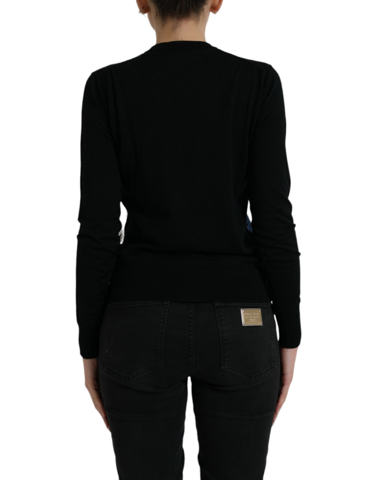 Dolce &amp; Gabbana – Langärmliger Cardigan aus schwarzer Vogelwolle
