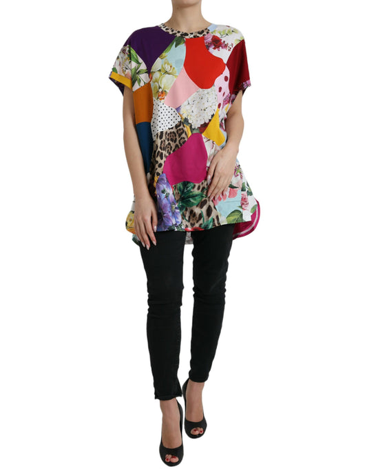 Dolce &amp; Gabbana Multicolor Patchwork Cotton Silk Blouse Top