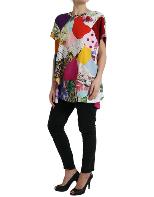 Dolce &amp; Gabbana Multicolor Patchwork Cotton Silk Blouse Top
