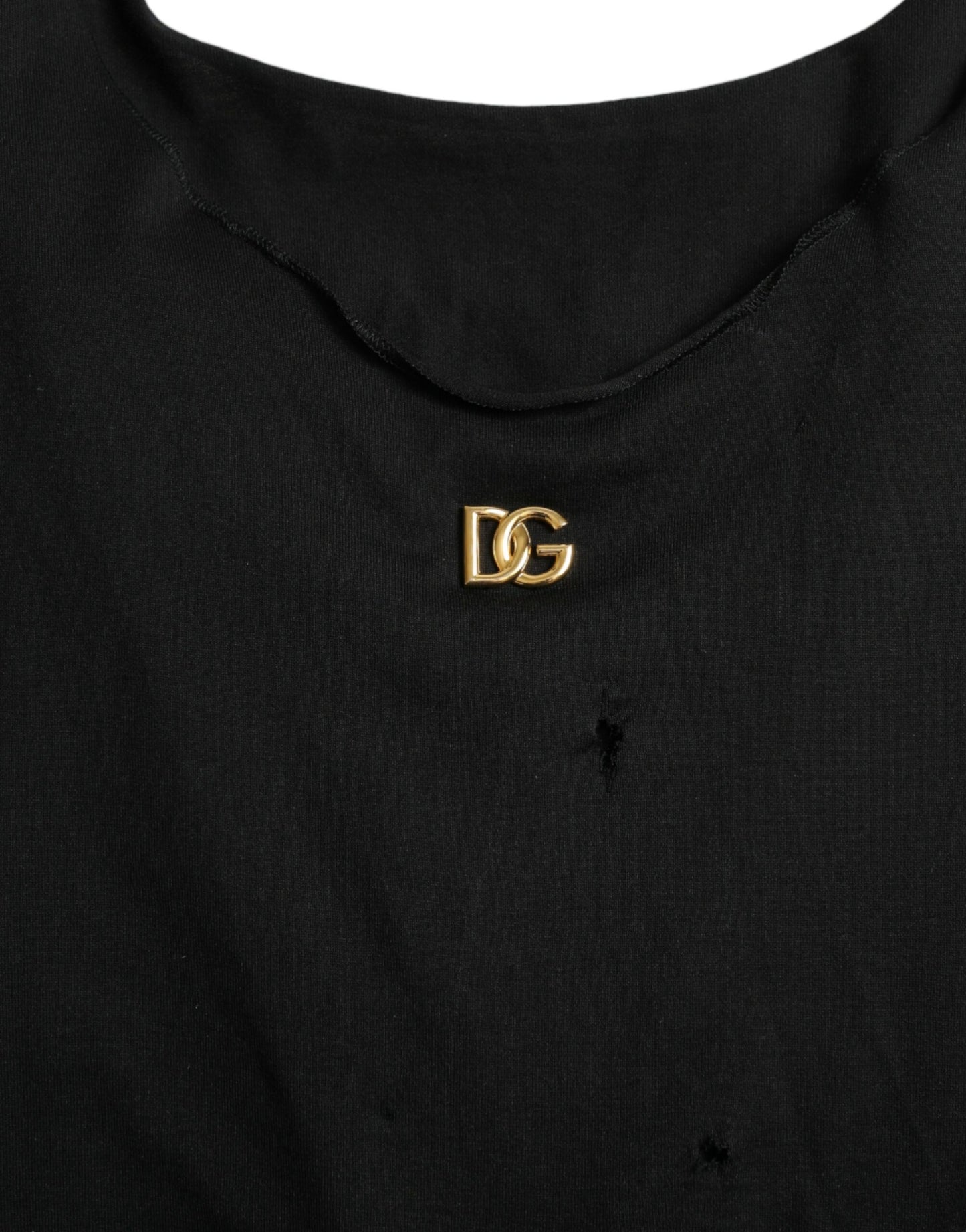 Dolce &amp; Gabbana Black Cotton Lace Up Logo Round Neck Tank Top