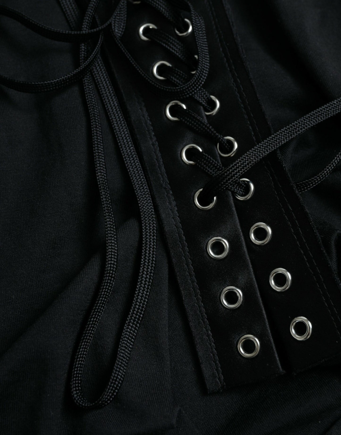Dolce &amp; Gabbana Black Cotton Lace Up Logo Round Neck Tank Top