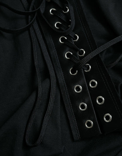 Dolce &amp; Gabbana Black Cotton Lace Up Logo Round Neck Tank Top