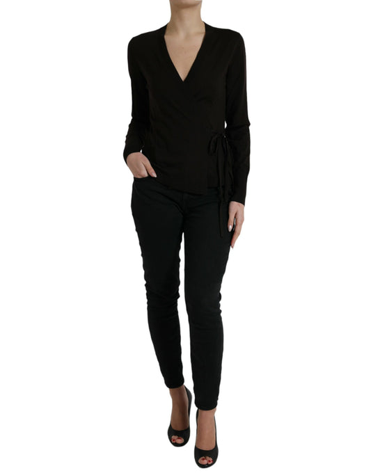 Dolce &amp; Gabbana – Schwarzer Cardigan aus Wolle mit V-Ausschnitt und gekreuztem Saum