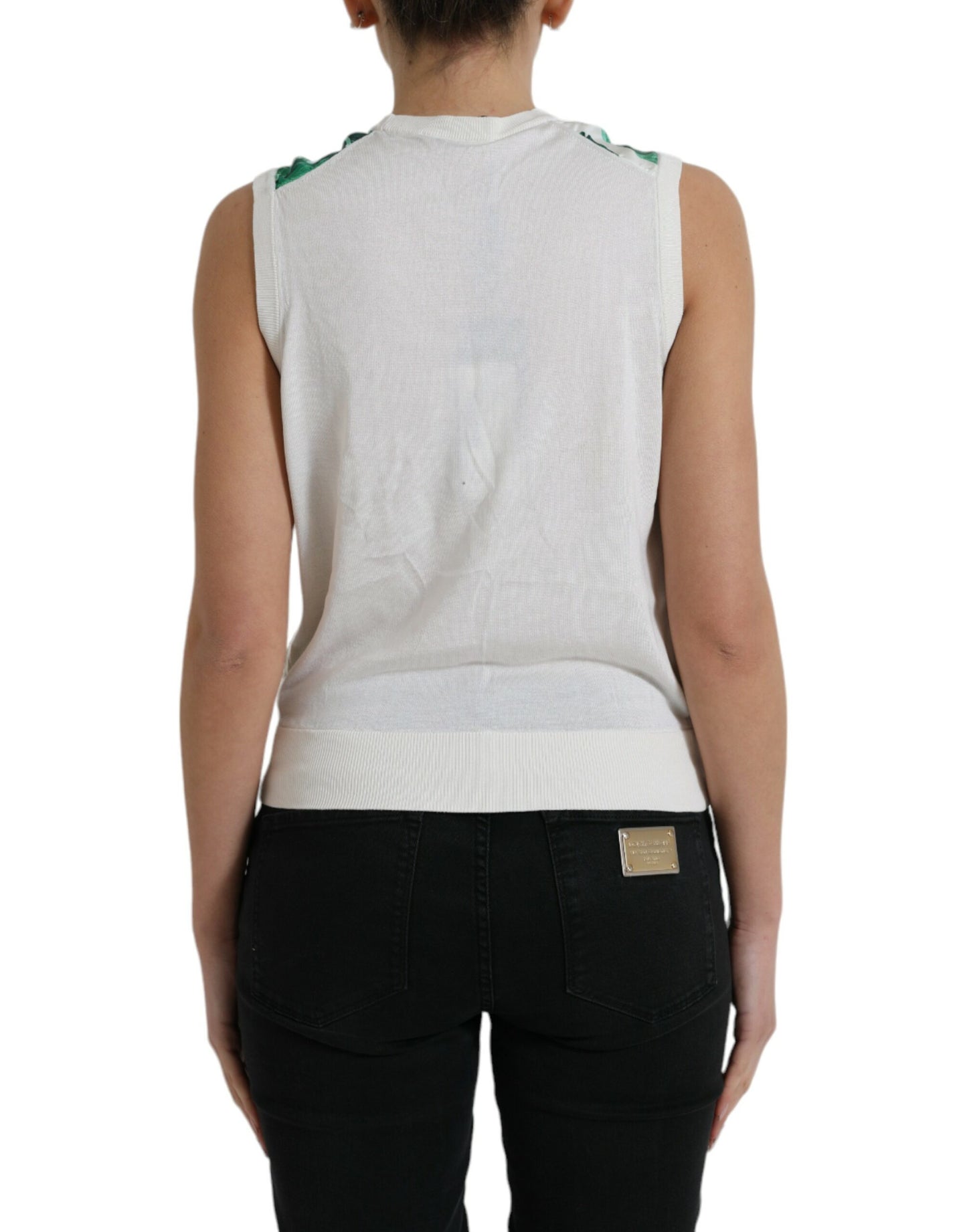 Dolce &amp; Gabbana – Weißes Tanktop mit Rundhalsausschnitt und Bananenblatt-Print