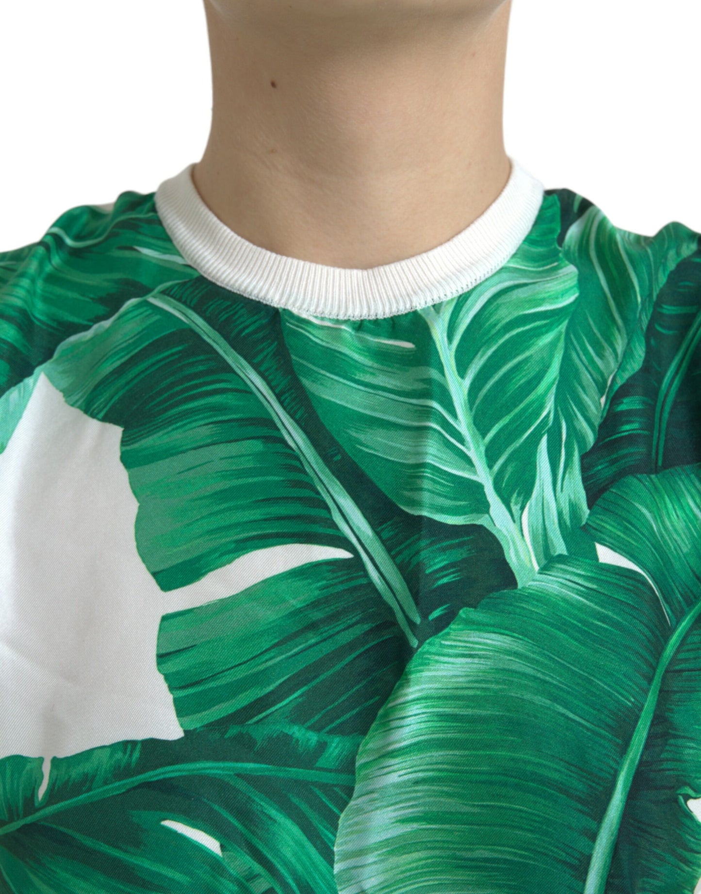 Dolce &amp; Gabbana – Weißes Tanktop mit Rundhalsausschnitt und Bananenblatt-Print