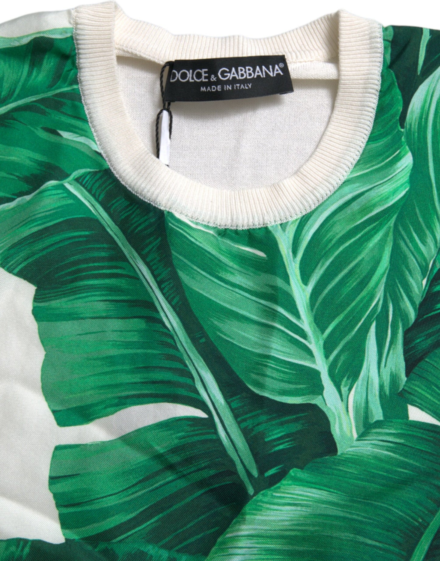 Dolce &amp; Gabbana – Weißes Tanktop mit Rundhalsausschnitt und Bananenblatt-Print