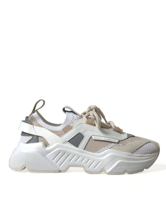 Dolce &amp; Gabbana Beige Weiß Daymaster Low Top Leder Sneakers Schuhe