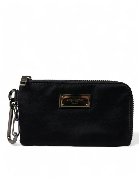 Dolce &amp; Gabbana – Schwarze Clutch aus Nylon mit Schlüsselanhänger und Logo-Plakette