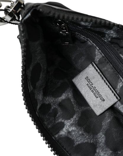 Dolce &amp; Gabbana – Schwarze Clutch aus Nylon mit Schlüsselanhänger und Logo-Plakette
