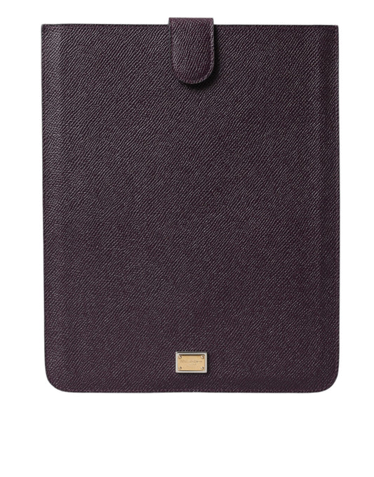 Dolce &amp; Gabbana Dark Brown Leather Logo Plaque Cover Sleeve Tablet Case
