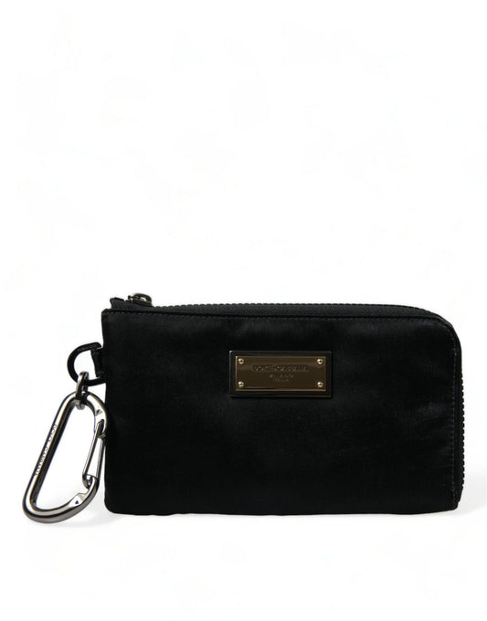 Dolce &amp; Gabbana – Schwarze Clutch aus Nylon mit Schlüsselanhänger und Logo-Plakette