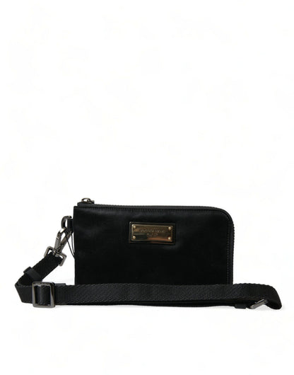 Dolce &amp; Gabbana – Schwarze Clutch aus Nylon mit Schlüsselanhänger und Logo-Plakette