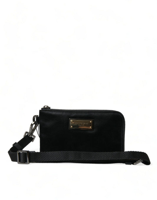 Dolce &amp; Gabbana – Schwarze Clutch aus Nylon mit Schlüsselanhänger und Logo-Plakette