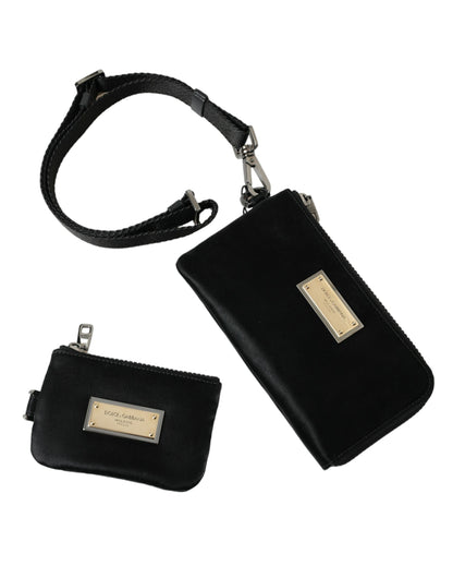 Dolce &amp; Gabbana – Schwarze Clutch aus Nylon mit Schlüsselanhänger und Logo-Plakette