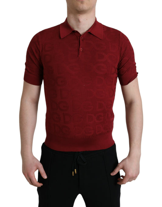Dolce &amp; Gabbana Kastanienbraunes Seiden-T-Shirt mit Kragen und kurzen Ärmeln