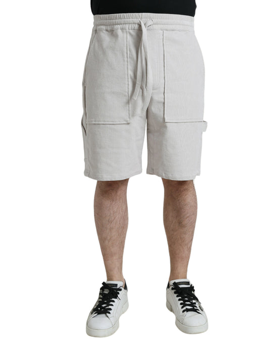 Dolce &amp; Gabbana – Beigefarbene Bermudashorts aus Baumwollcord mit Logo