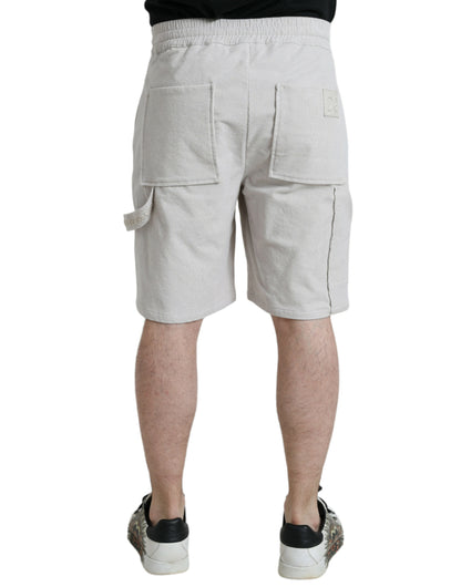 Dolce &amp; Gabbana – Beigefarbene Bermudashorts aus Baumwollcord mit Logo