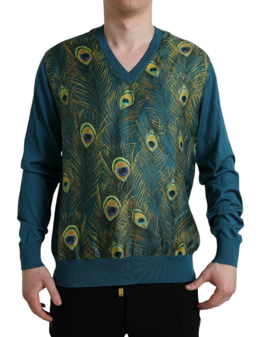 Dolce &amp; Gabbana Grüner Pullover mit Pfauenfedern