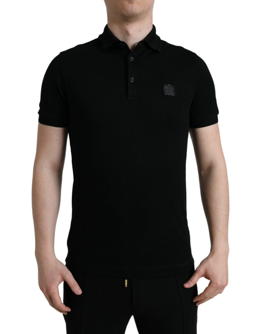 Dolce &amp; Gabbana – Schwarzes, kurzärmliges T-Shirt mit Logo und Kragen