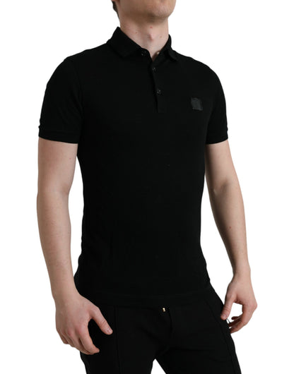 Dolce &amp; Gabbana – Schwarzes, kurzärmliges T-Shirt mit Logo und Kragen