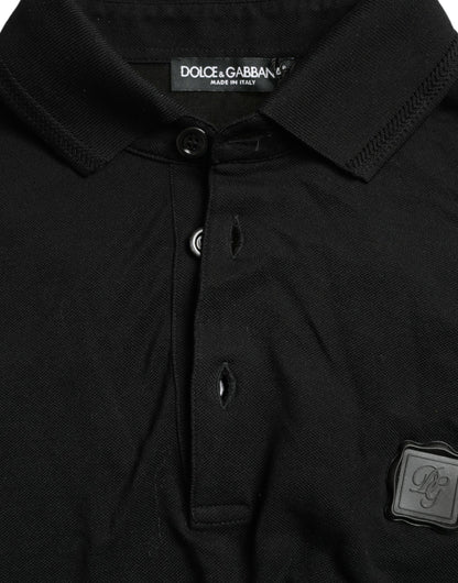 Dolce &amp; Gabbana – Schwarzes, kurzärmliges T-Shirt mit Logo und Kragen