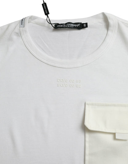 Dolce &amp; Gabbana – Weißes T-Shirt mit kurzen Ärmeln aus Baumwolle mit Tasche