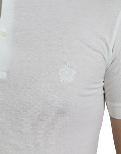 Dolce &amp; Gabbana – Weißes, kurzärmliges T-Shirt mit Krone und Kragen