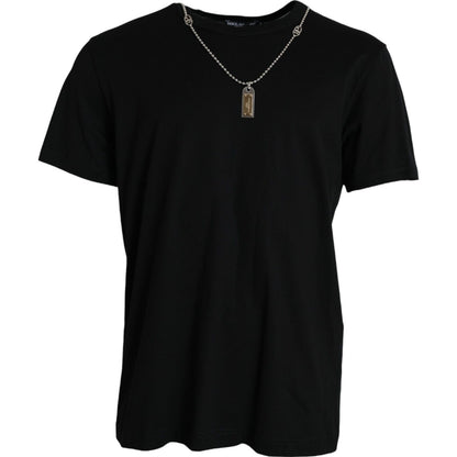Dolce &amp; Gabbana – Schwarzes, kurzärmliges T-Shirt mit silberner Kette