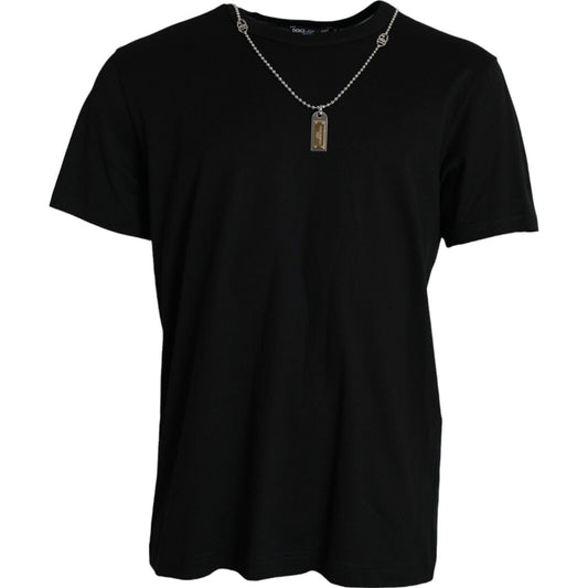Dolce &amp; Gabbana – Schwarzes, kurzärmliges T-Shirt mit silberner Kette
