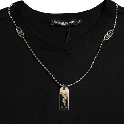 Dolce &amp; Gabbana – Schwarzes, kurzärmliges T-Shirt mit silberner Kette