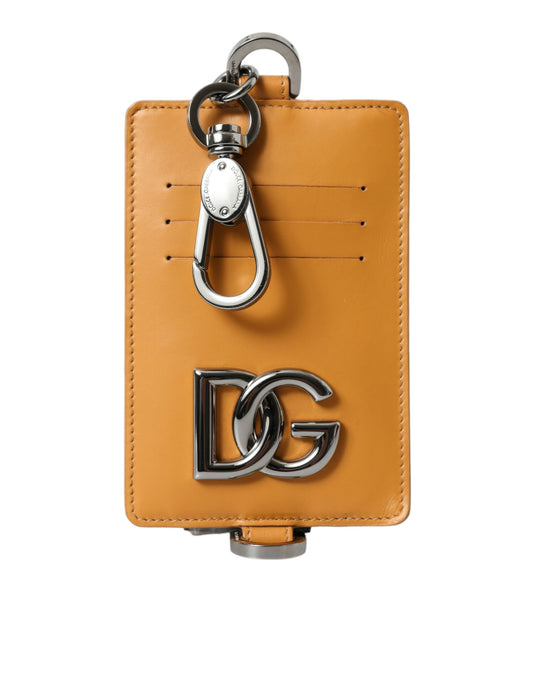 Dolce &amp; Gabbana Orange Calf Leather Credit Card Holder Clip On Wallet