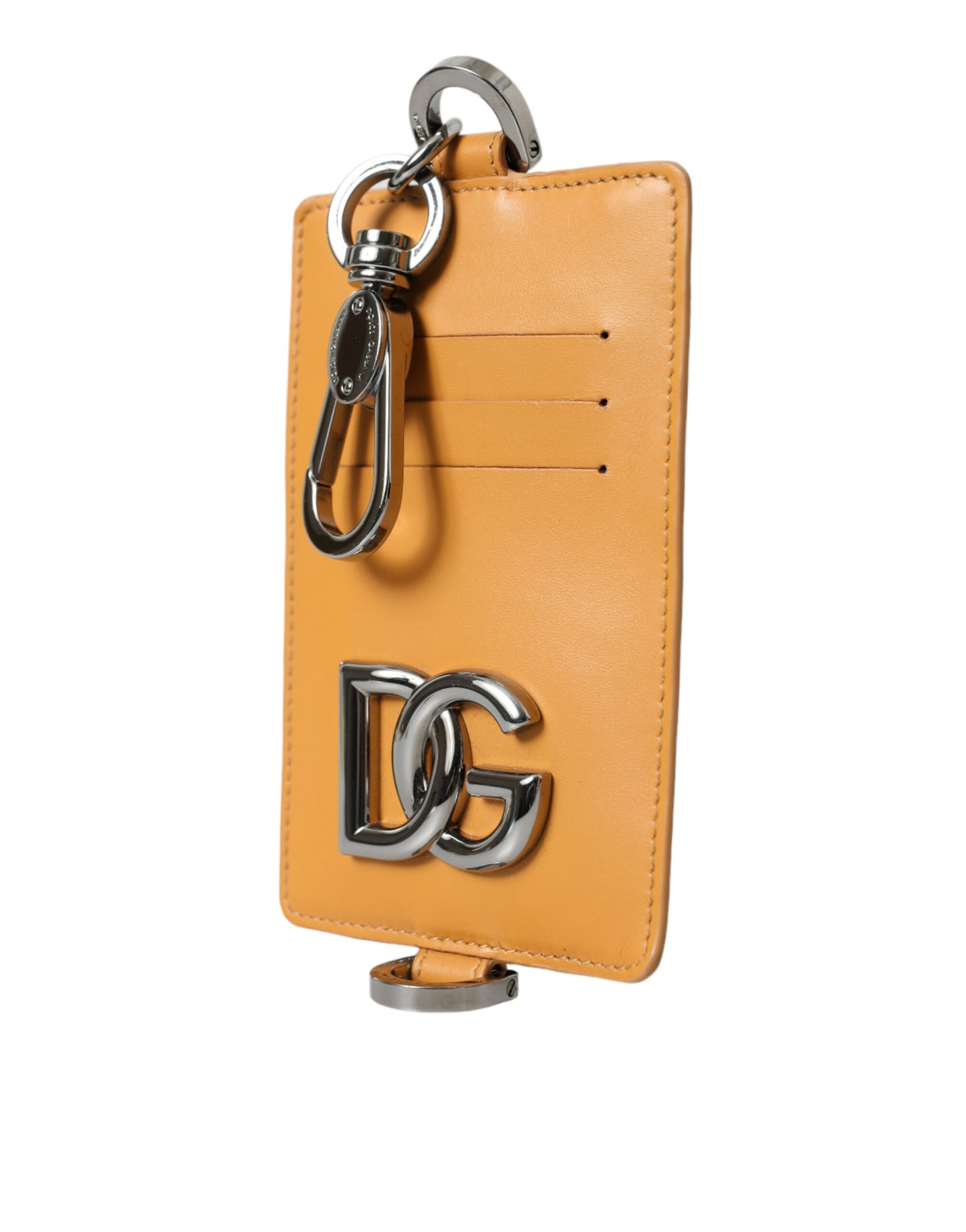 Dolce &amp; Gabbana Orange Calf Leather Credit Card Holder Clip On Wallet