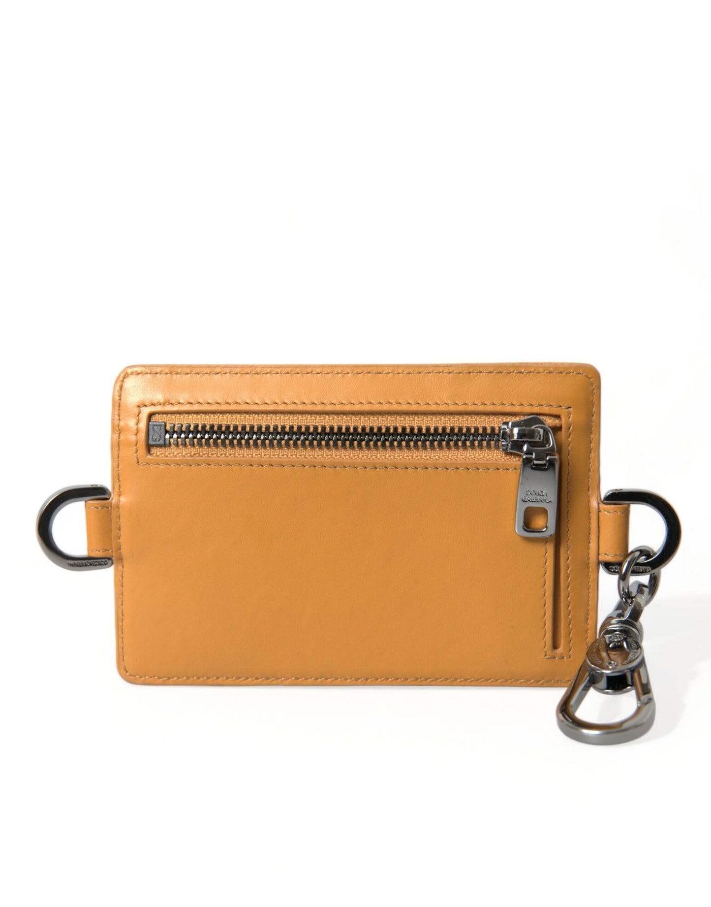 Dolce &amp; Gabbana Orange Calf Leather Credit Card Holder Clip On Wallet