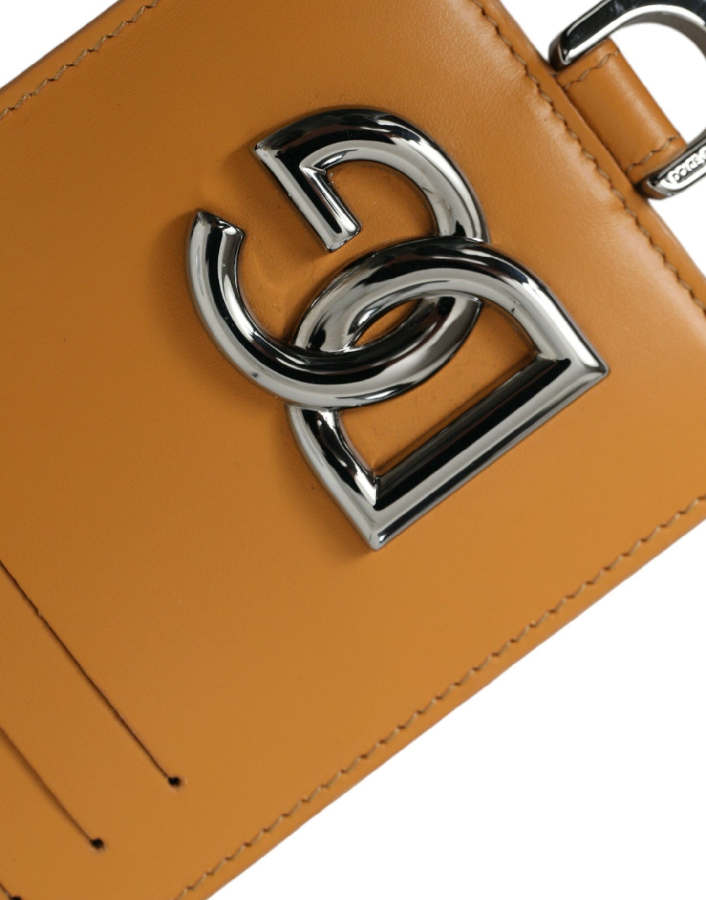 Dolce &amp; Gabbana Orange Calf Leather Credit Card Holder Clip On Wallet